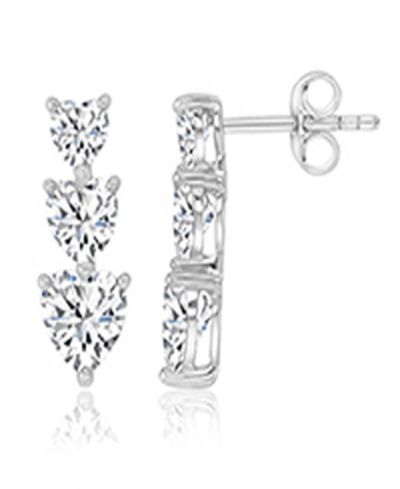 Macy's Cubic Zirconia Triple Heart Stud Earrings in Rhodium Over Sterling Silver