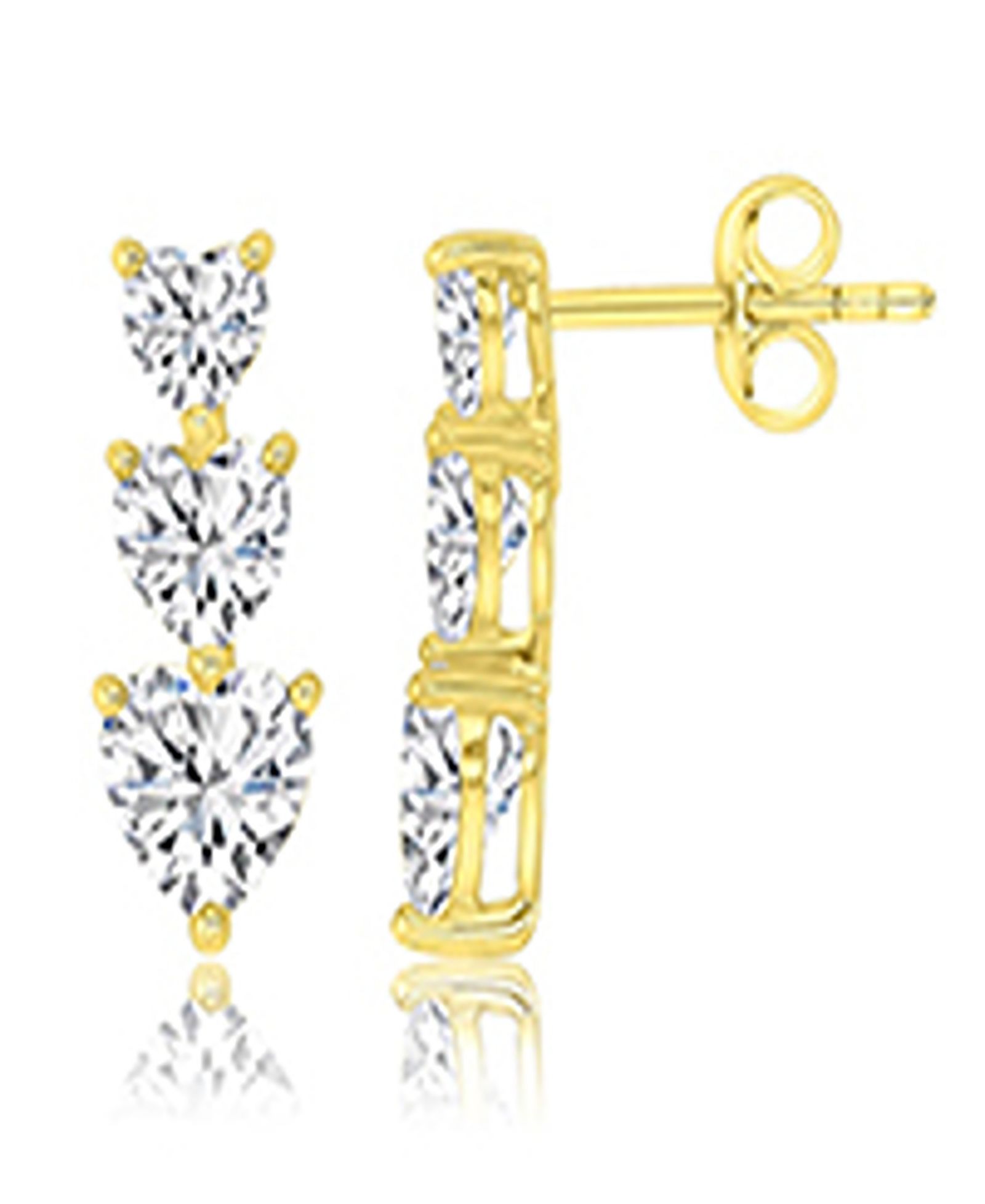 Macy's серьги-гвоздики с тройным сердцем из Cubic Zirconia, 14k Yellow Gold over Sterling Silver