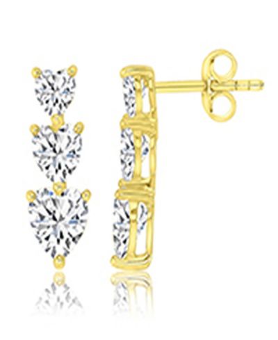 Macy's серьги-гвоздики с тройным сердцем из Cubic Zirconia, 14k Yellow Gold over Sterling Silver