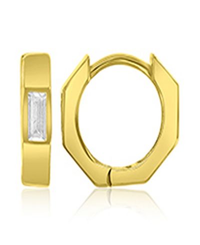 Macy's Cubic Zirconia Baguette Polygonal Huggie Earrings in 14k Yellow Gold Over Sterling Silver