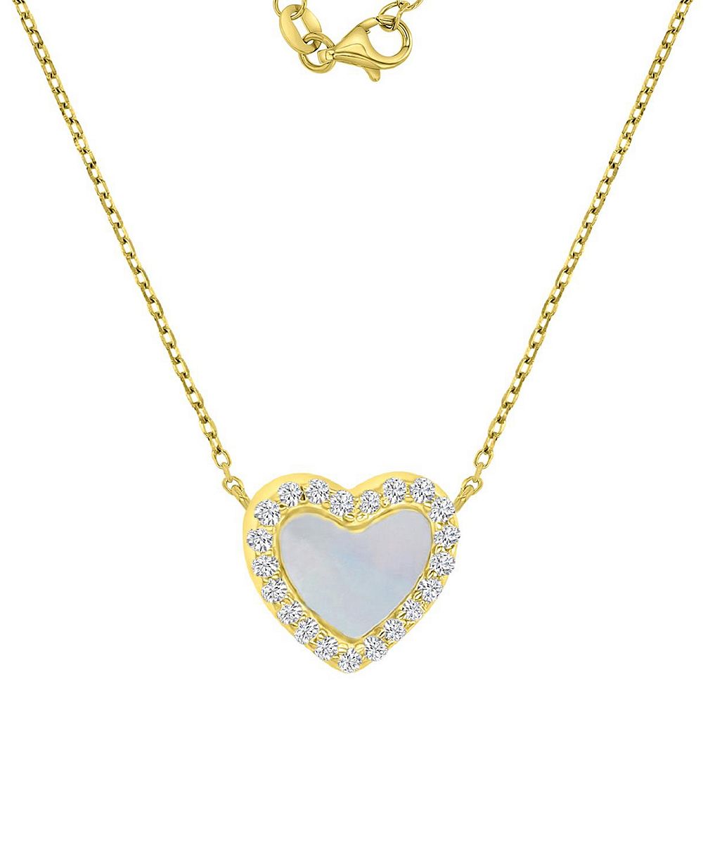 Macy's ожерелье Heart с 14k Gold Over Sterling Silver, кубический цирконий и белая имитация жемчуга
