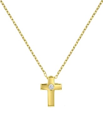 Кулон с крестом из кубического циркония в 14k желтом золоте поверх стерлингового серебра