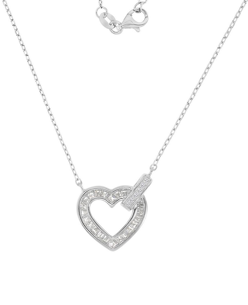 Колье Macy's Rhodium Over Sterling Silver Cubic Zirconia Heart Rolo Chain