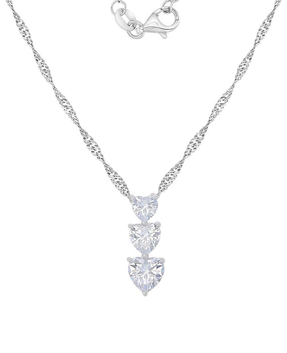Ожерелье Macy's Rhodium Over Sterling Silver Cubic Zirconia Triple Heart