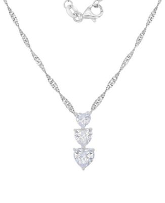 Ожерелье Macy's Rhodium Over Sterling Silver Cubic Zirconia Triple Heart