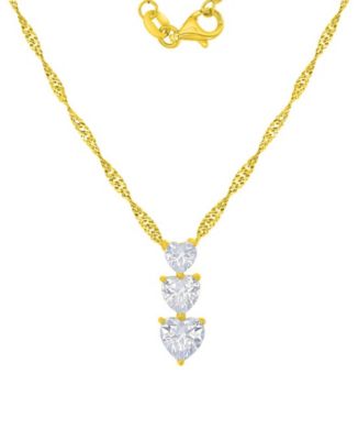 Macy's ожерелье с тремя сердцами из золота 14k и серебра Sterling Silver с кубическим цирконием
