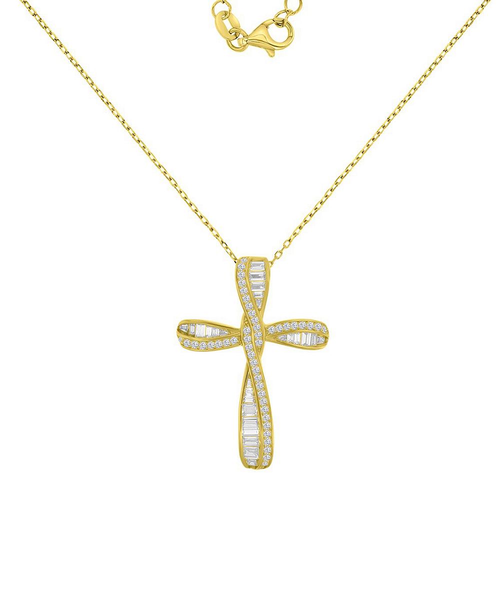 Ожерелье Macy's Cross с Cubic Zirconia в 14k золоте поверх стерлингового серебра