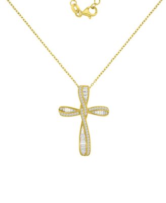 Ожерелье Macy's Cross с Cubic Zirconia в 14k золоте поверх стерлингового серебра