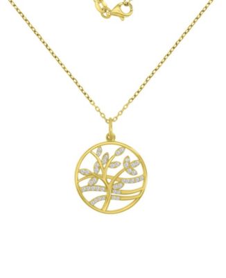 Macy's ожерелье Tree из стерлингового серебра с покрытием 14k Gold и Cubic Zirconia