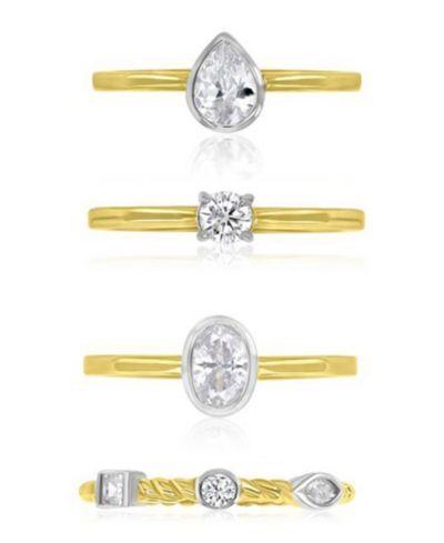 Комплект из 4 колец Macy's Polished Cubic Zirconia в золоте 14k поверх серебра