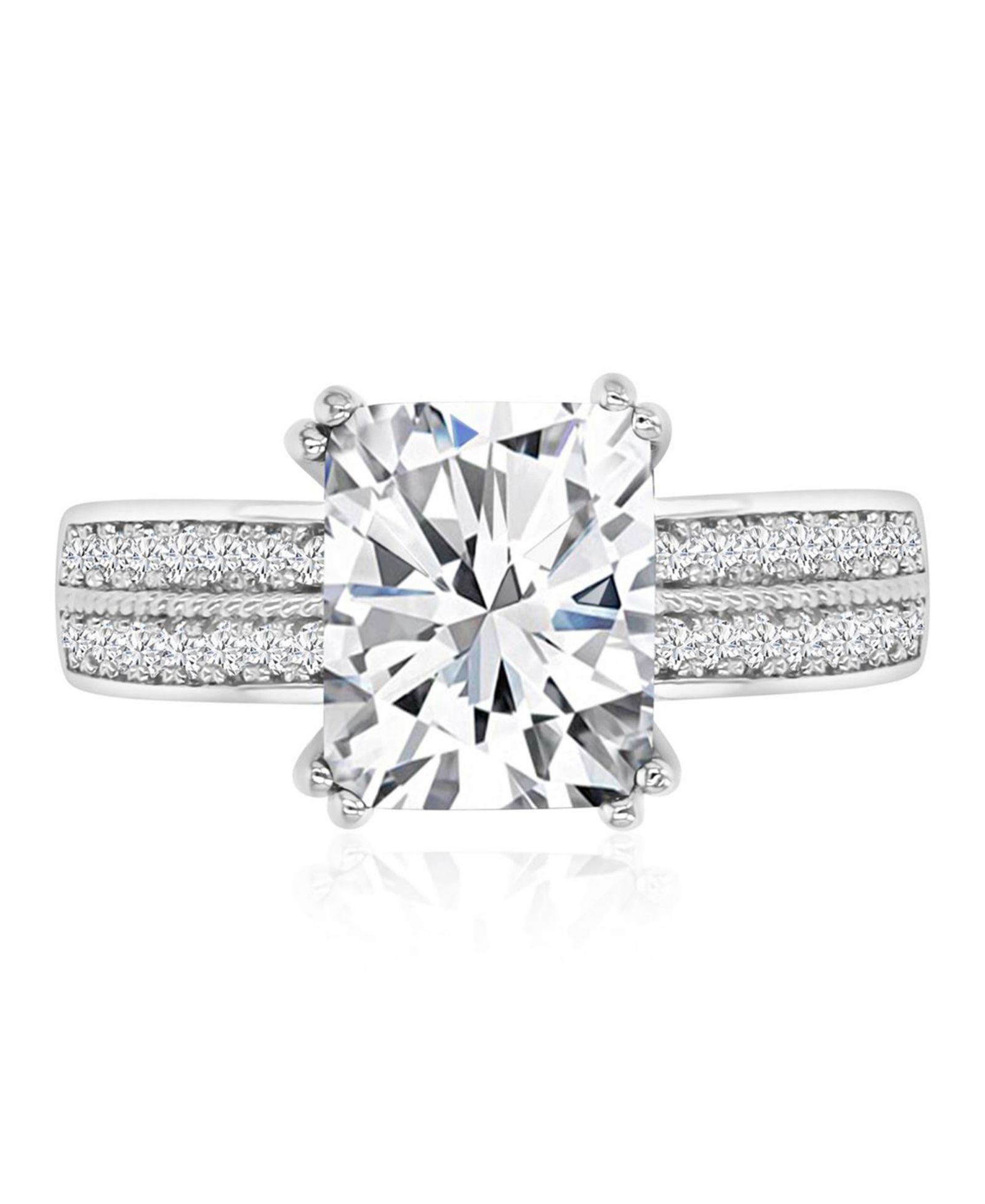Macy's Polished Cubic Zirconia Emerald-Cut Engagement Ring in Rhodium Over Sterling Silver