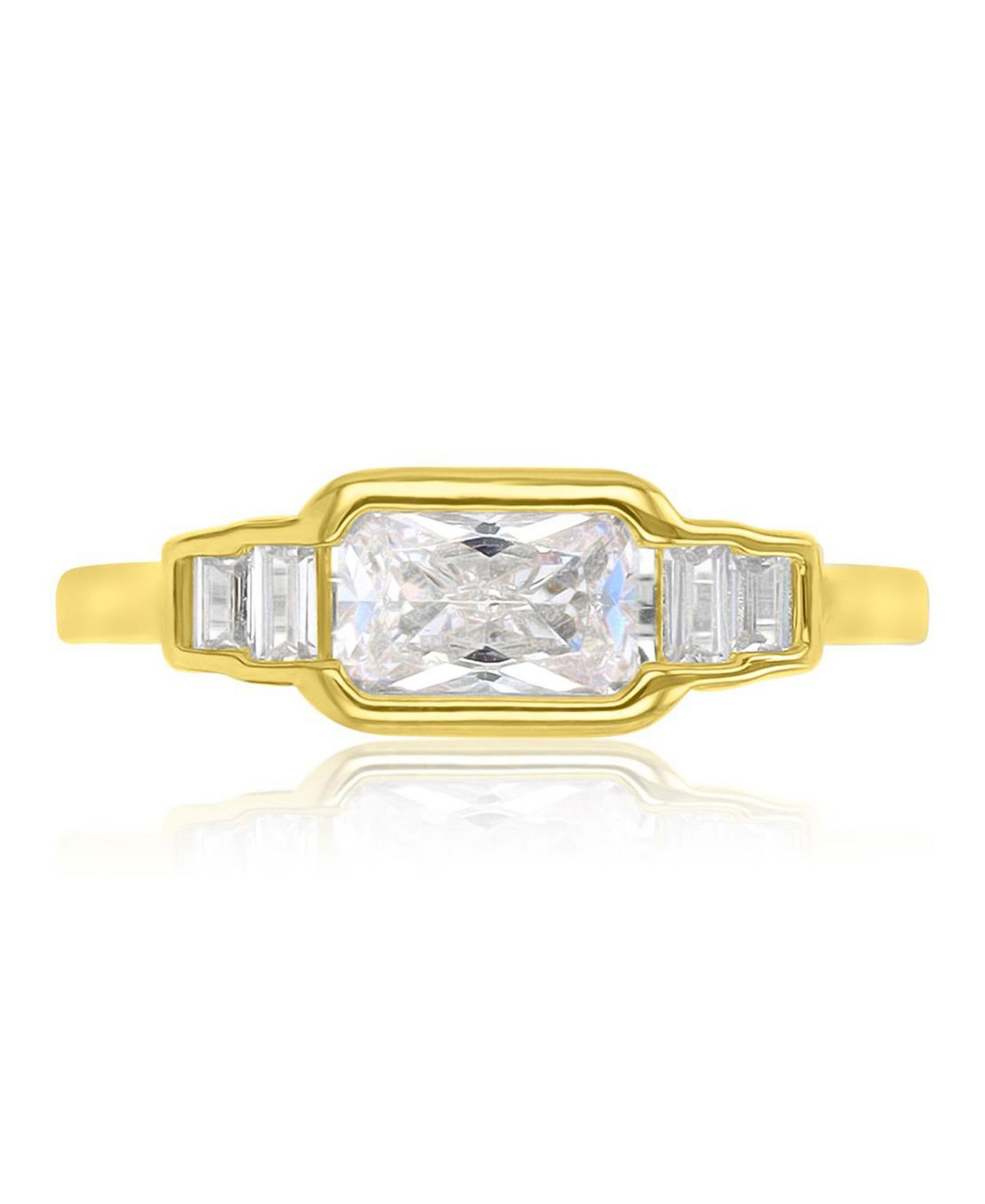 Кольцо Macy's Emerald & Baguette-Cut Cubic Zirconia 14k Yellow Gold Over Sterling Silver