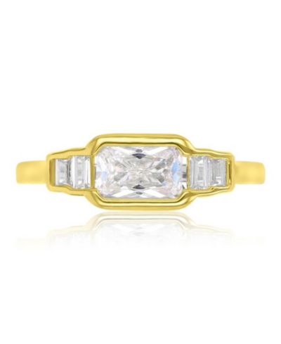 Кольцо Macy's Emerald & Baguette-Cut Cubic Zirconia 14k Yellow Gold Over Sterling Silver