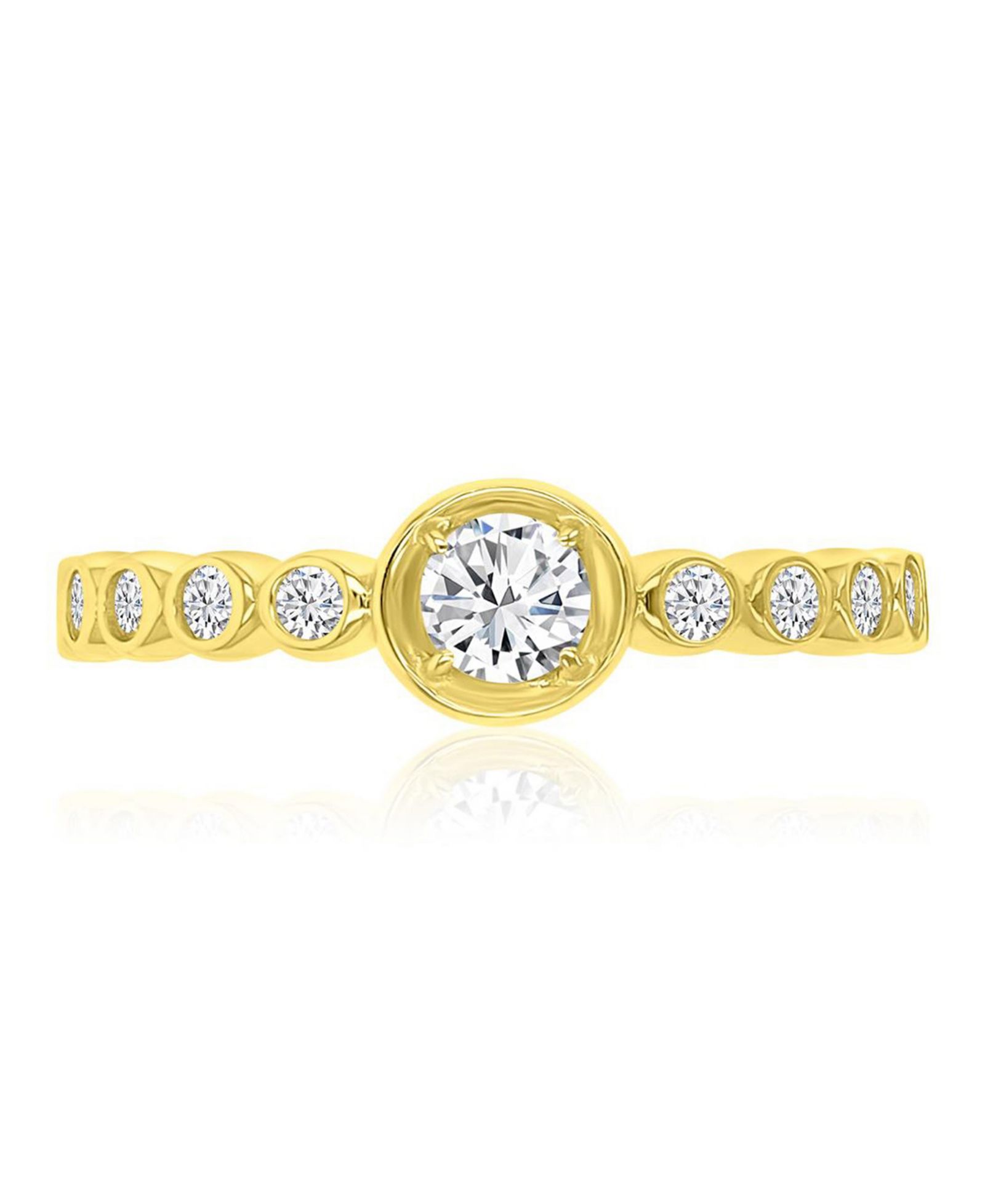 Кольцо Cubic Zirconia Beaded в 14k Yellow Gold Over Sterling Silver