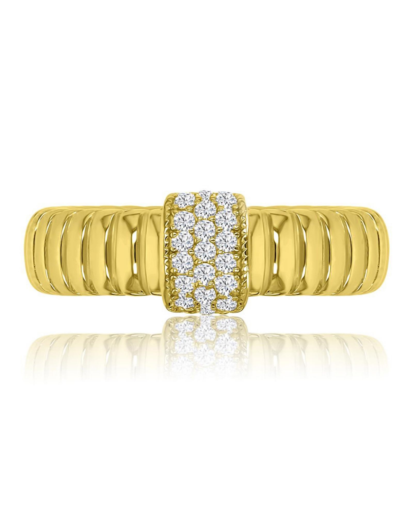 Кольцо Macy's Cubic Zirconia Pave Ribbed в 14k Yellow Gold Over Sterling Silver