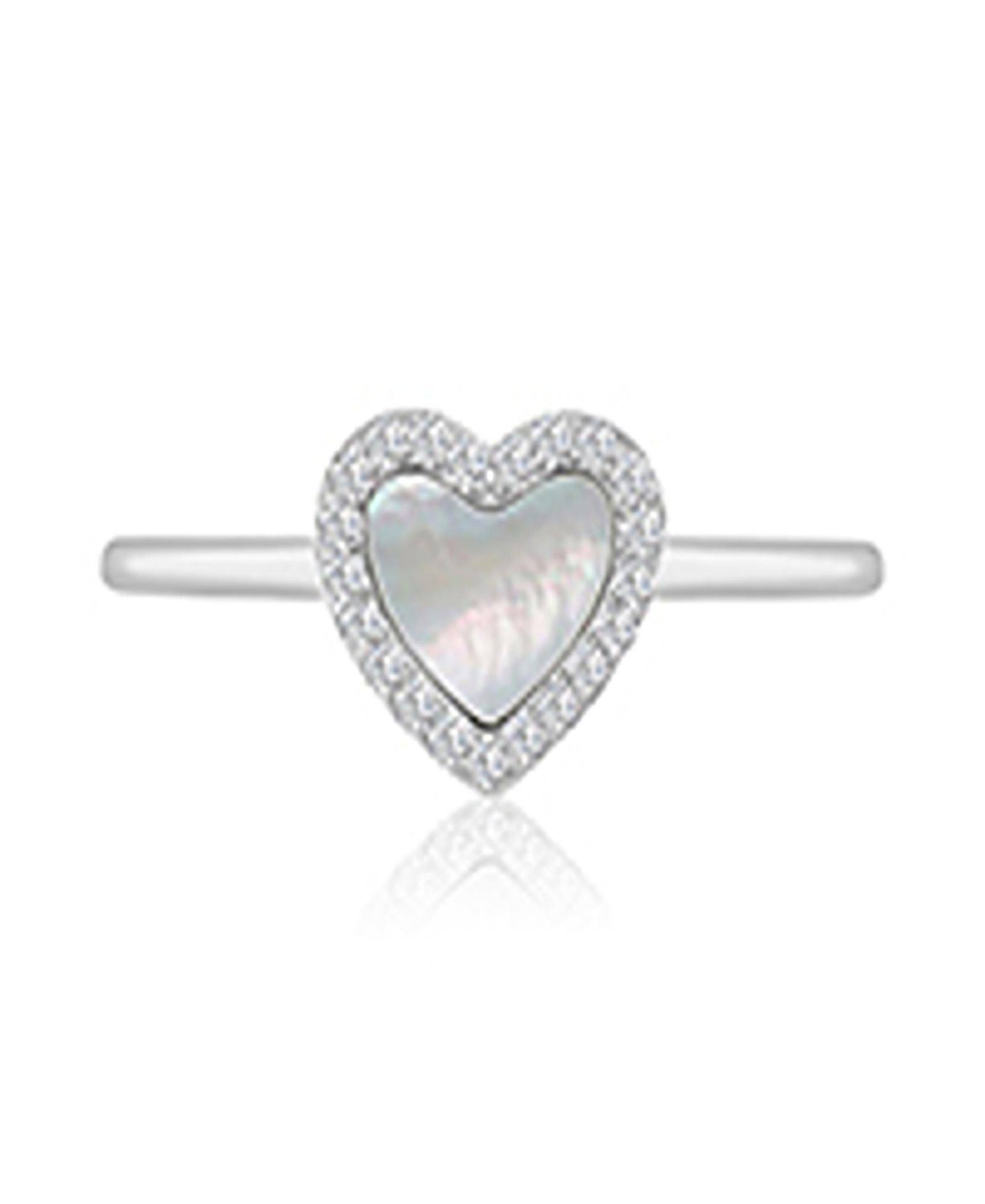 Mother of Pearl & Cubic Zirconia (0.19 ct. t.w.) Heart Ring in Rhodium Over Sterling Silver