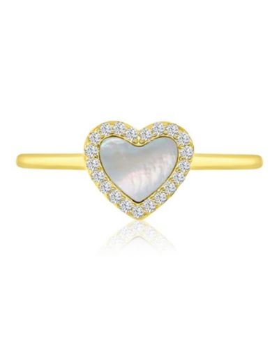 Кольцо с кубическим цирконием и имитацией жемчуга в золоте 14k