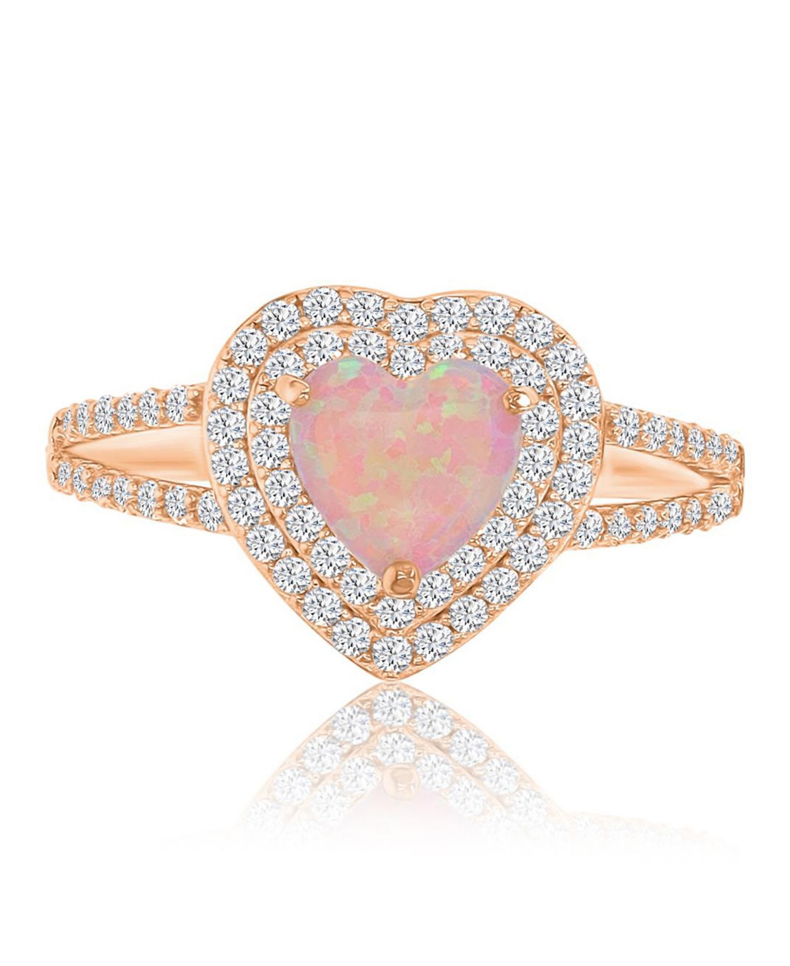 Кольцо с розовым кубическим цирконием (0.86 ct. t.w.) и опалом в форме сердца