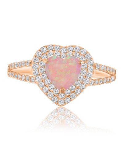 Кольцо с розовым кубическим цирконием (0.86 ct. t.w.) и опалом в форме сердца