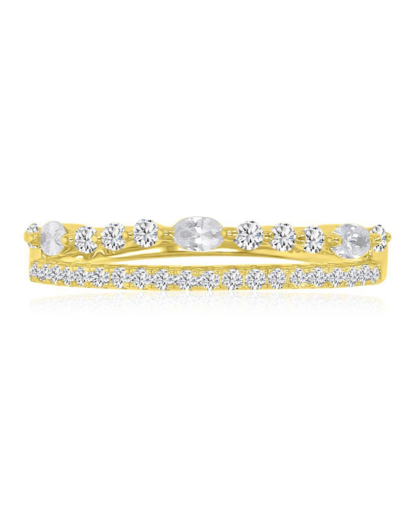 Кольцо с двухрядной кубической цирконией 14k Yellow Gold Over Sterling Silver