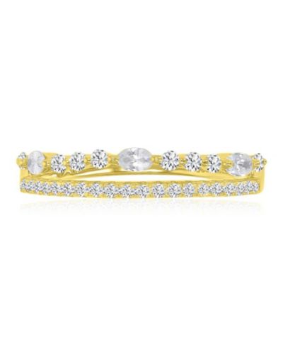 Кольцо с двухрядной кубической цирконией 14k Yellow Gold Over Sterling Silver
