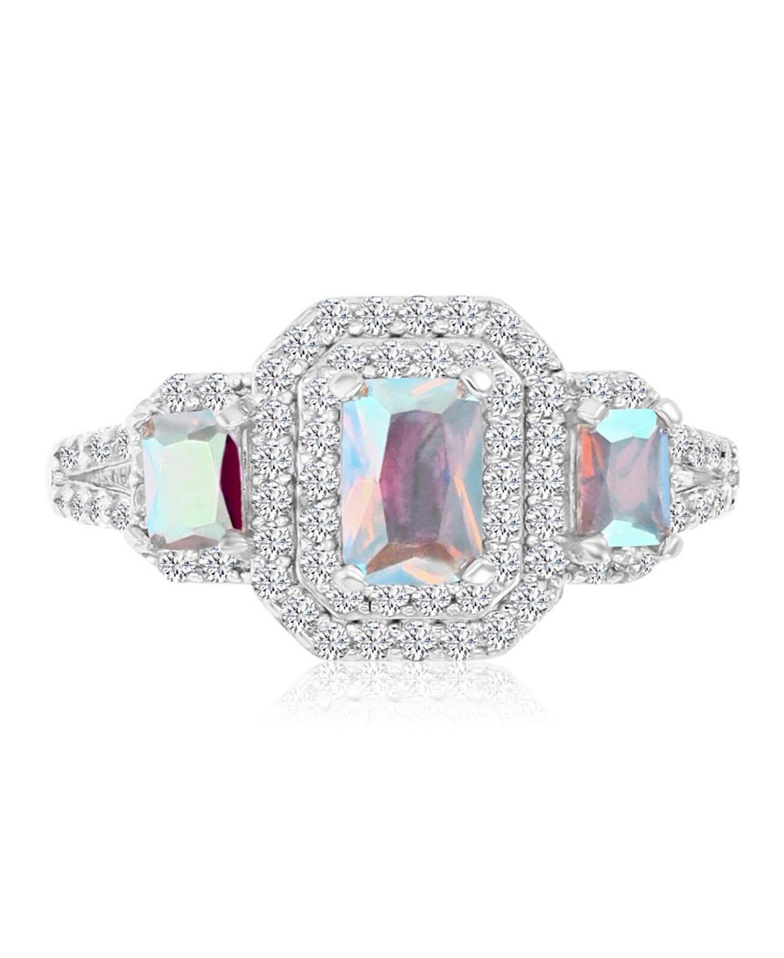 Macy's кольцо с изумрудом Aurora Borealis (2.51 ct. t.w.) и кубическим цирконием (2.51 ct. t.w.) из родиевого покрытия на стерлинговом серебре