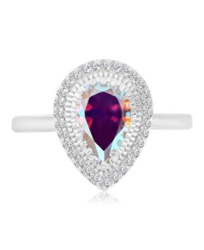 Кольцо с камнями Cubic Zirconia и Aurora Borealis, Pear Halo