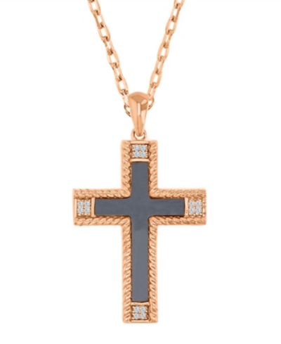 Ожерелье Macy's Onyx and Diamond Cross в розовом золоте 10k