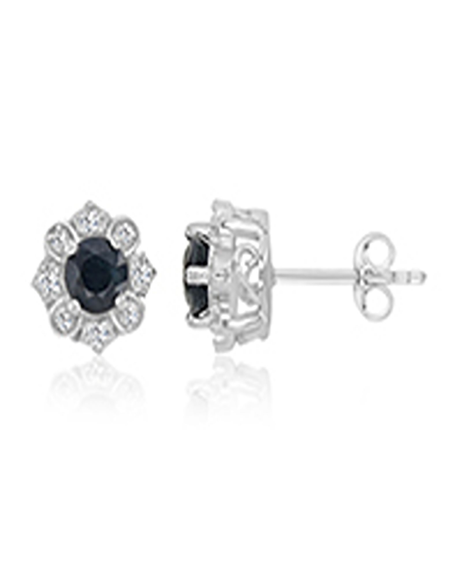 Серьги-гвоздики Macy's Diamond and Blue Sapphire в 10k White Gold