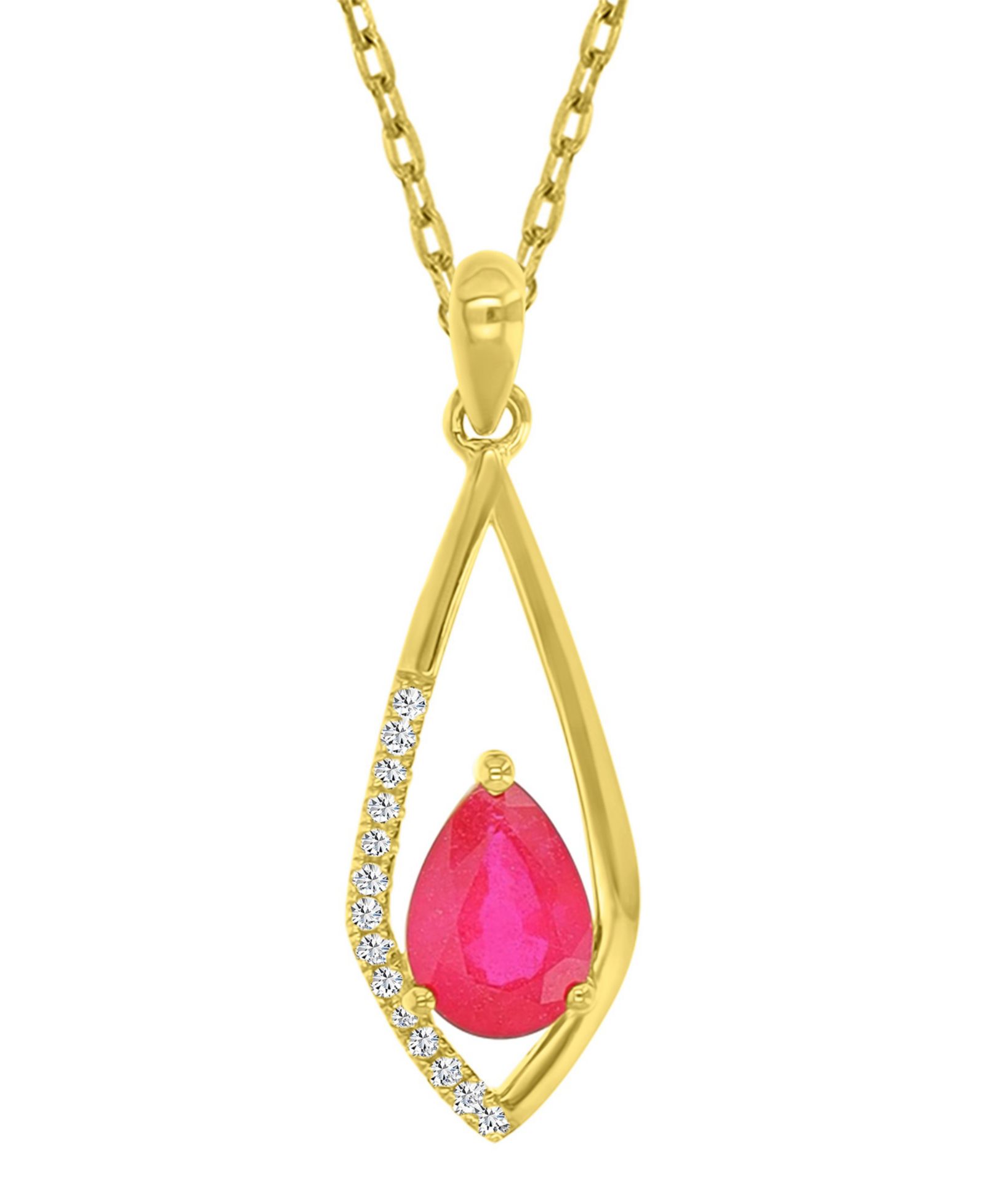 Подвеска-ожерелье с бриллиантом (0.042 ct. t.w.) и рубином (0.75 ct. t.w.) в желтом золоте 10k