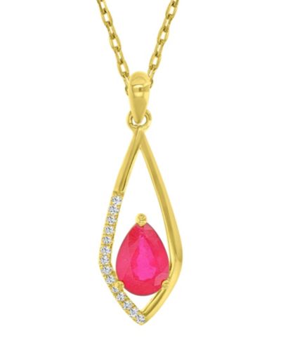 Подвеска-ожерелье с бриллиантом (0.042 ct. t.w.) и рубином (0.75 ct. t.w.) в желтом золоте 10k