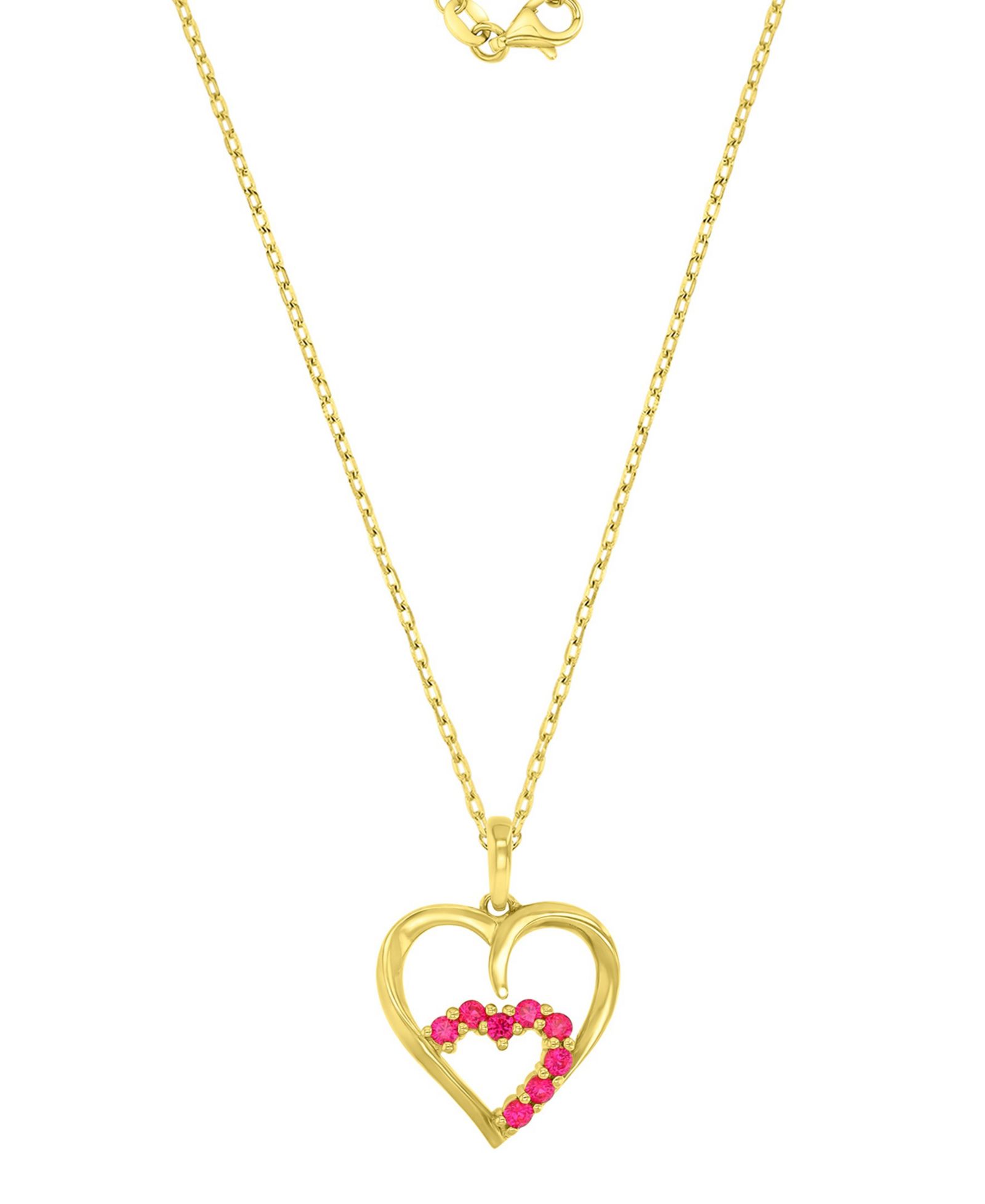 Macy's Created Ruby (0.4 ct. t.w.) Double Hearts Pendant Necklace in 10k Yellow Gold