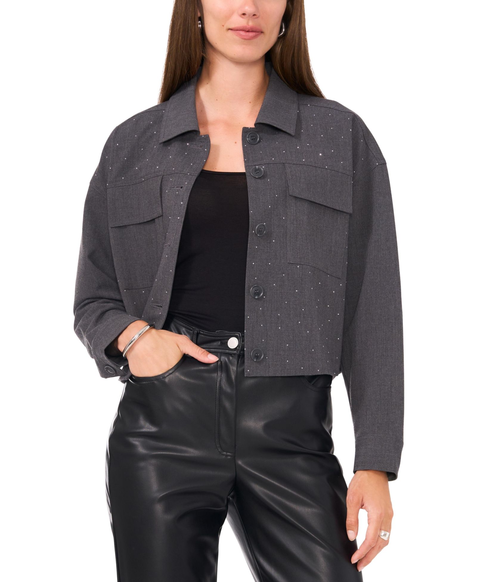 Vince Camuto Women's Cropped Button-Up Shirt Jacket