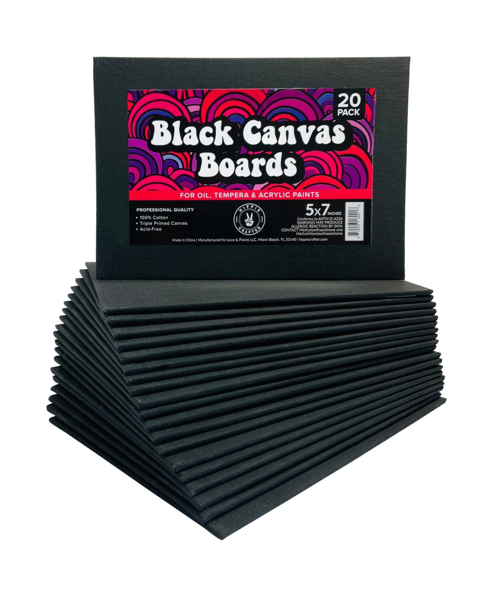 Hippie Crafter 20 Pk Black Canvas Boards 8x10