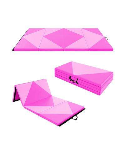 8 Feet PU Leather Folding Gymnastics Mat with EPE Foam, Hook and Loop Fasteners and Carry Handles