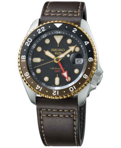 Мужские автоматические часы Seiko 5 Sports Black Leather Strap 42mm