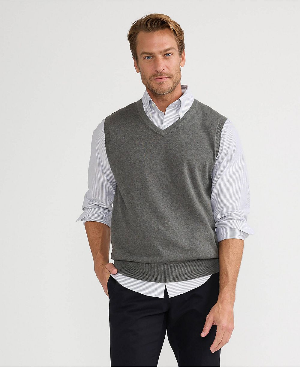 Lands' End Мужской хлопковый жилет Fine Gauge Cotton