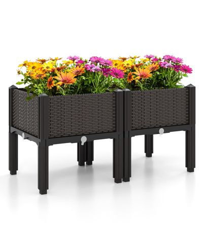 SKONYON Комплект из 2 приподнятых пластиковых грядок для цветов и овощей, 16"x16"x18"