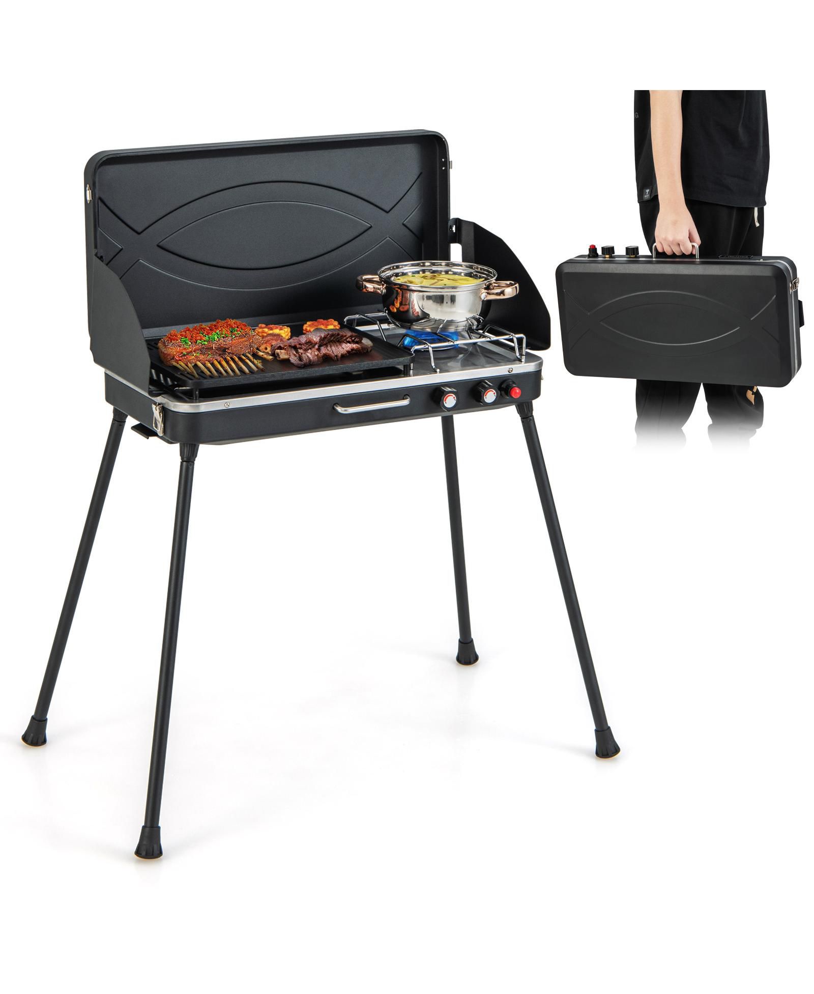 SKONYON 2-in-1 Gas Camping Grill and Stove with Detachable Legs