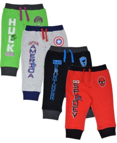 Avengers Baby Boys Hulk Black Panther Captain America 4 Pack Jogger Pants Newborn to