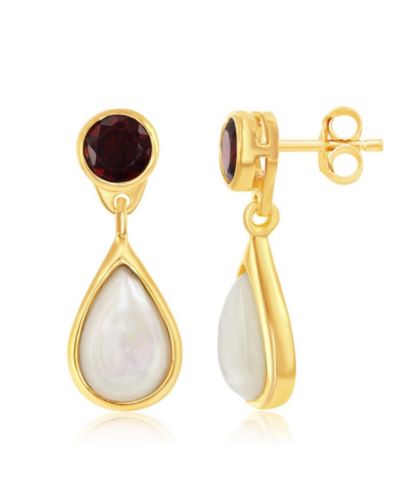 Серьги Simona Sterling Silver Garnet and Mother of Pearl с позолотой