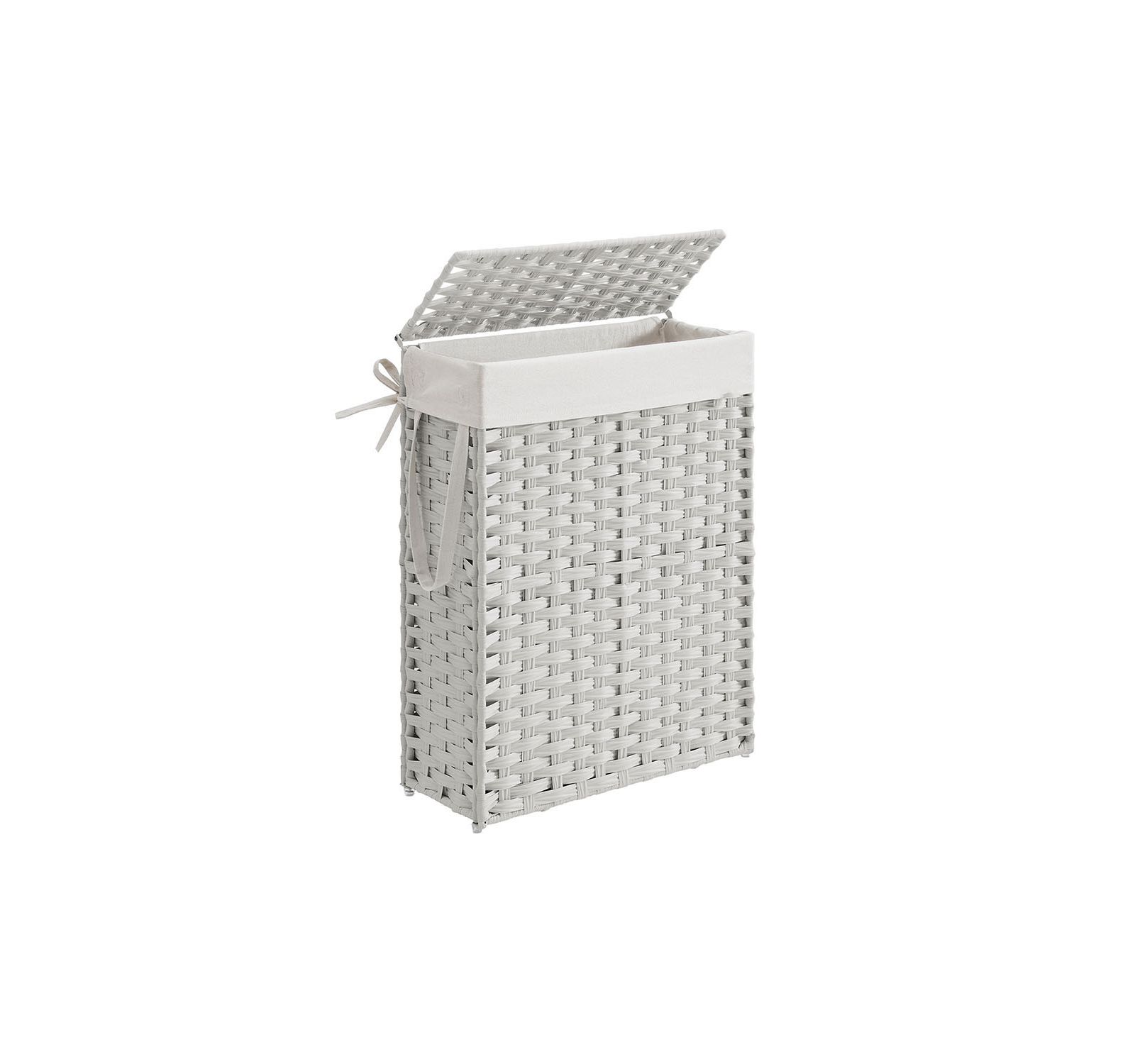 Narrow Rattan Laundry Hamper with Lid, 55L Tall Basket with Carry Handles
