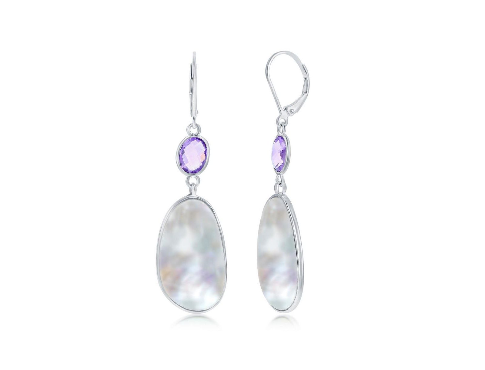 Simona Sterling Silver Oval Amethyst and Irregular MOP Earrings