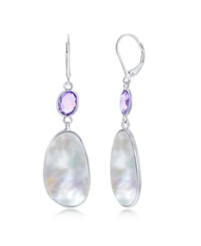 Simona Sterling Silver Oval Amethyst and Irregular MOP Earrings