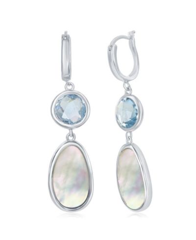 Simona Sterling Silver Bezel-set Blue Topaz and Mother of Pearl Earrings