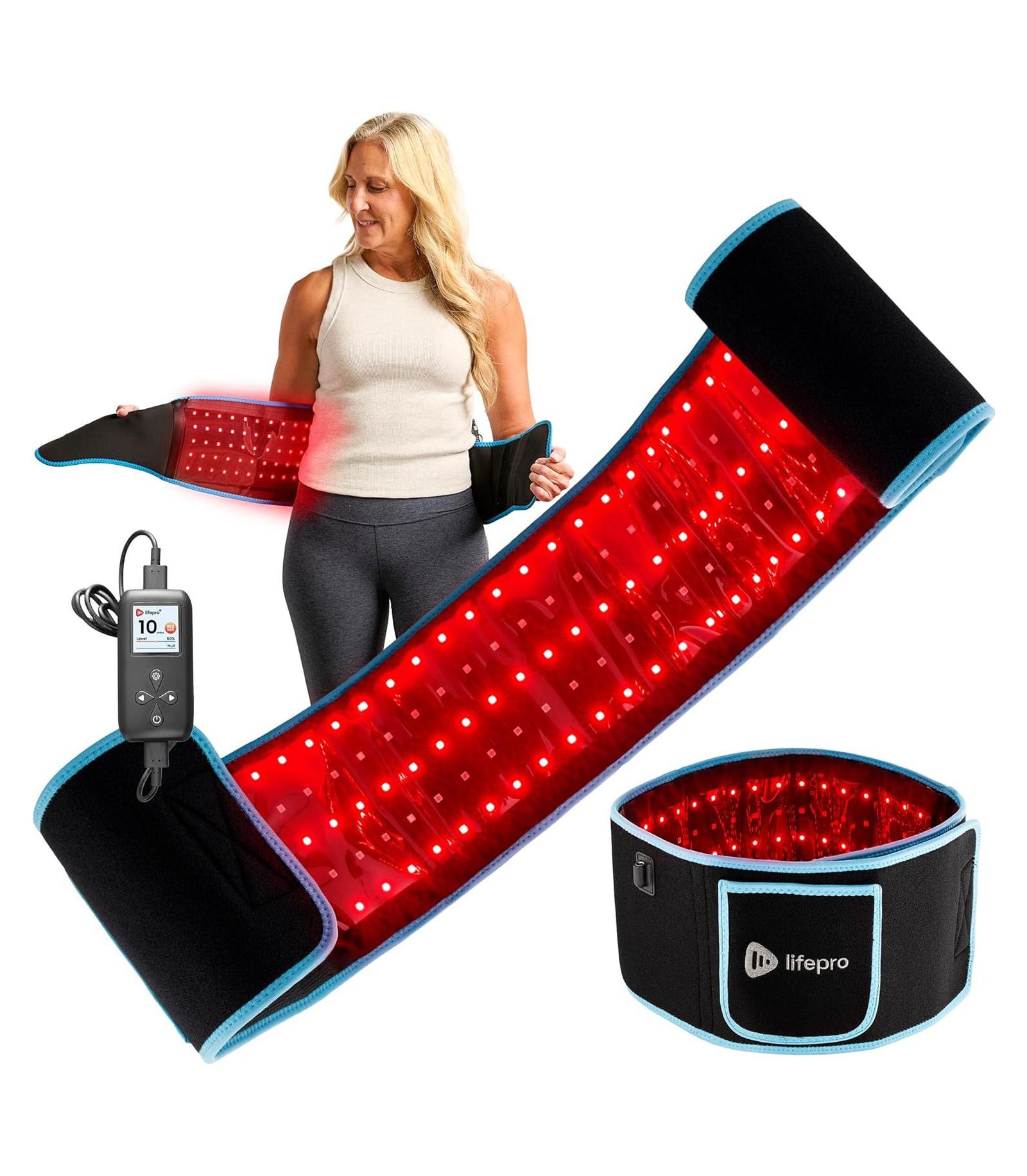 Lifepro Red Light Therapy Belt – 660nm & 850nm Infrared Heating Pad for Body, Belly, Hips & Back Pain Relief, Wireless & Portable