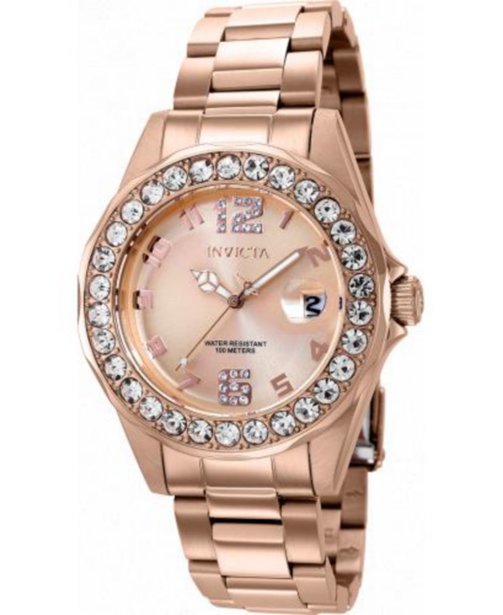 Женские наручные часы Invicta Pro Diver Quartz 3 Hand с розовым золотом, модель 37698