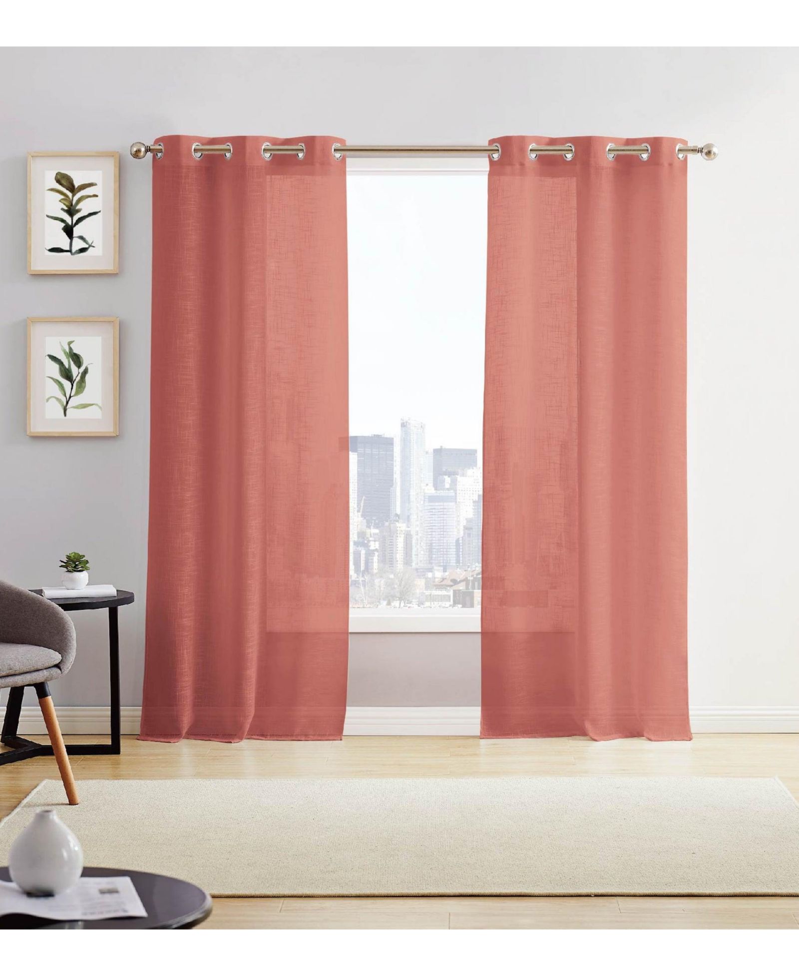 Hannah Linen Textured Light Filtering Window Panel Set, 76" W x 96" L