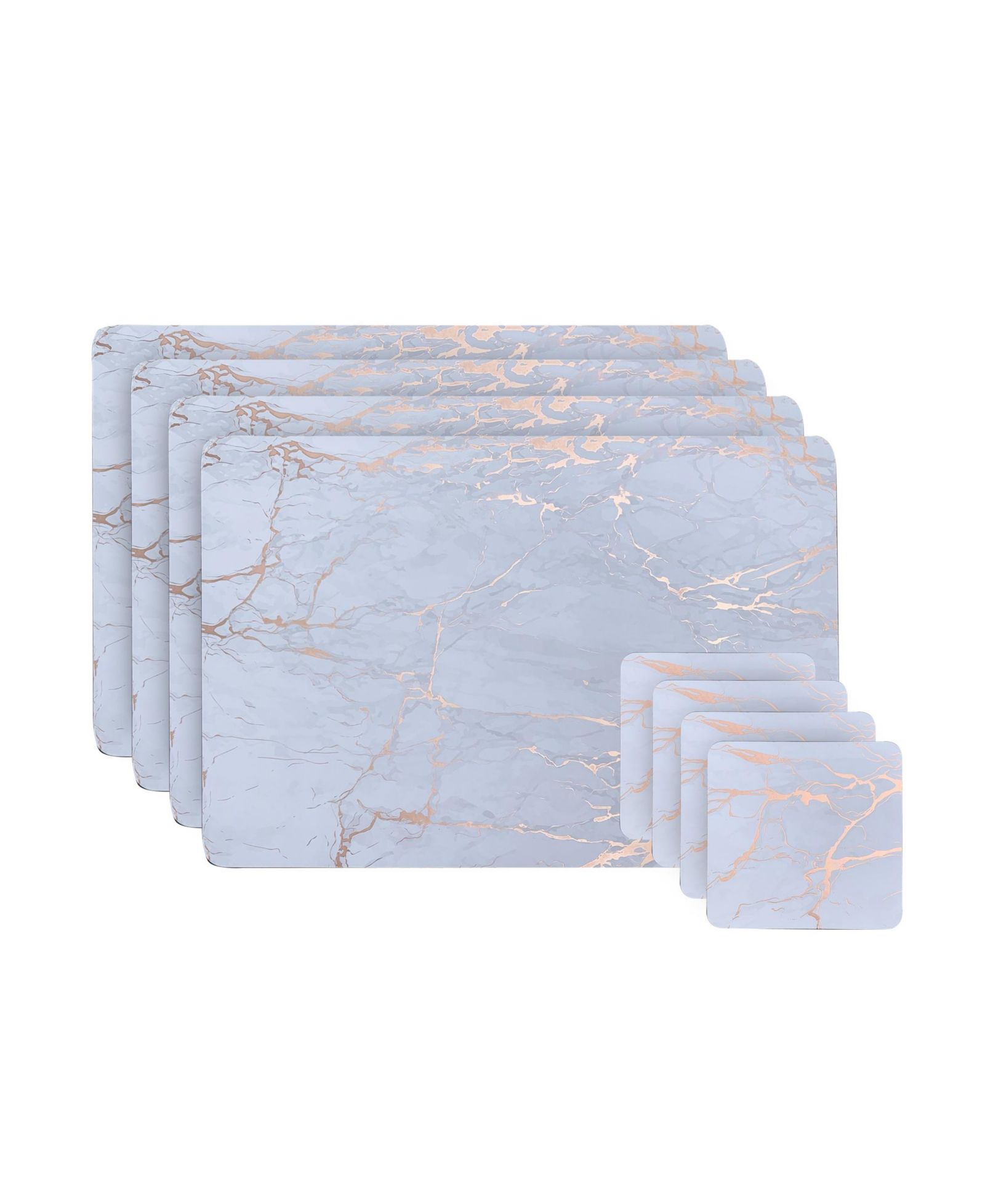 Dainty Home Foil-Printed Marble Granite Design Thick Cork Set of 4 Placemats and 4 Coasters