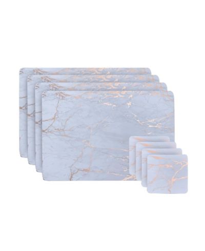 Dainty Home Foil-Printed Marble Granite Design Thick Cork Set of 4 Placemats and 4 Coasters